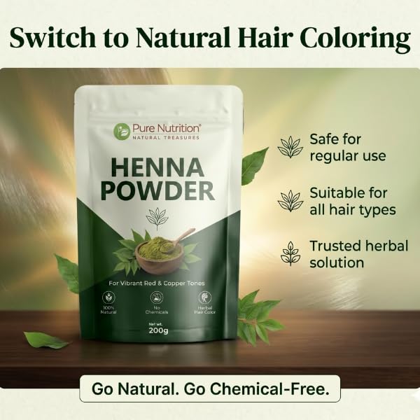 Pure Nutrition Natural Henna Powder 200g | Herbal Hair Color & Scalp Care | Natural Hair Care