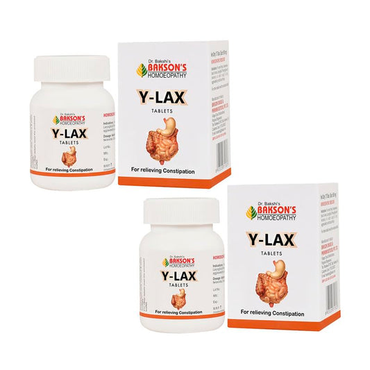 Bakson's Homoeopathy Y-Lax Tablet - Tones Up The Intestines | Regulates Bowel Habits and Relieves Constipation | 150 Tablets (2 Packs of 75 Units Each)