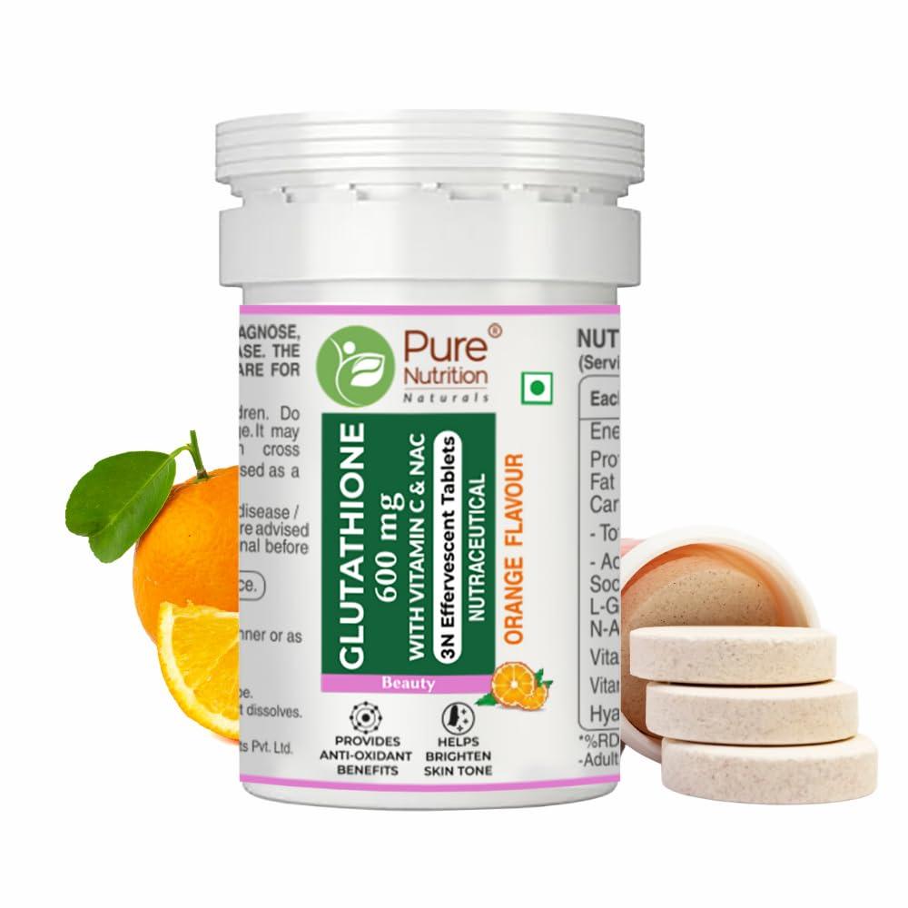 Pure Nutrition L-Glutathione Effervescent Tablets for Men & Women - 600mg - 15 count
