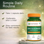 Pure Nutrition Zinc Gluconate 60mg, 120 Capsules | Immune & Skin Health Support