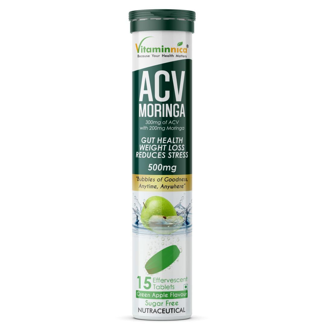 Vitaminnica ACV  Moringa Effervescent Tablets 500mg - Gut Health & Weight Support, 15 Count