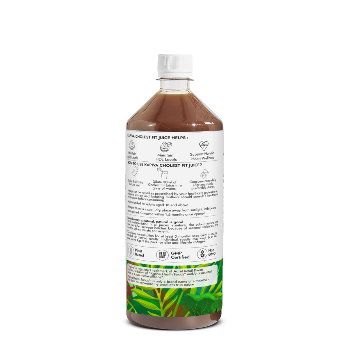 Kapiva Cholest Fit Juice | Modern Ayurvedic Cholesterol Care | 1000 ML X 1 Month Pack | 6 Herbs - Arjuna Chhaal, Garlic, Apple Cider Vinegar| Helps Reduce Cholesterol