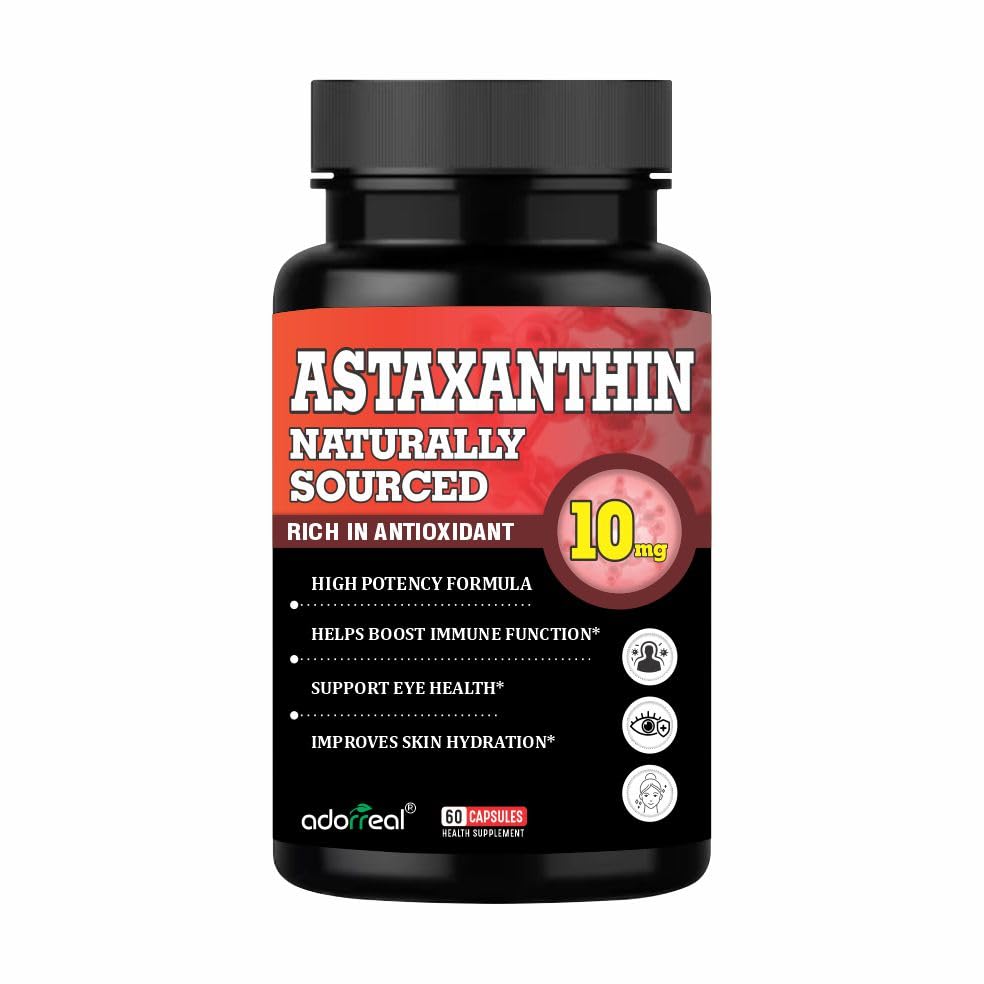 Adorreal Astaxanthin Capsules (60 Capsules) | King of Antioxidants, Skin Health, Eye Protection & Joint Recovery