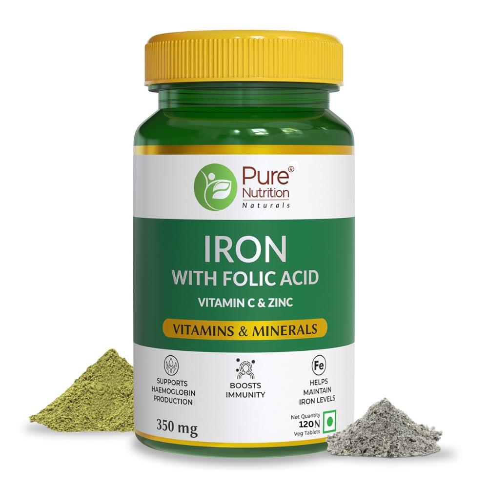 Pure Nutrition Iron with Folic Acid Veg Tablet with Vitamin C & Zinc | For Haemoglobin Production