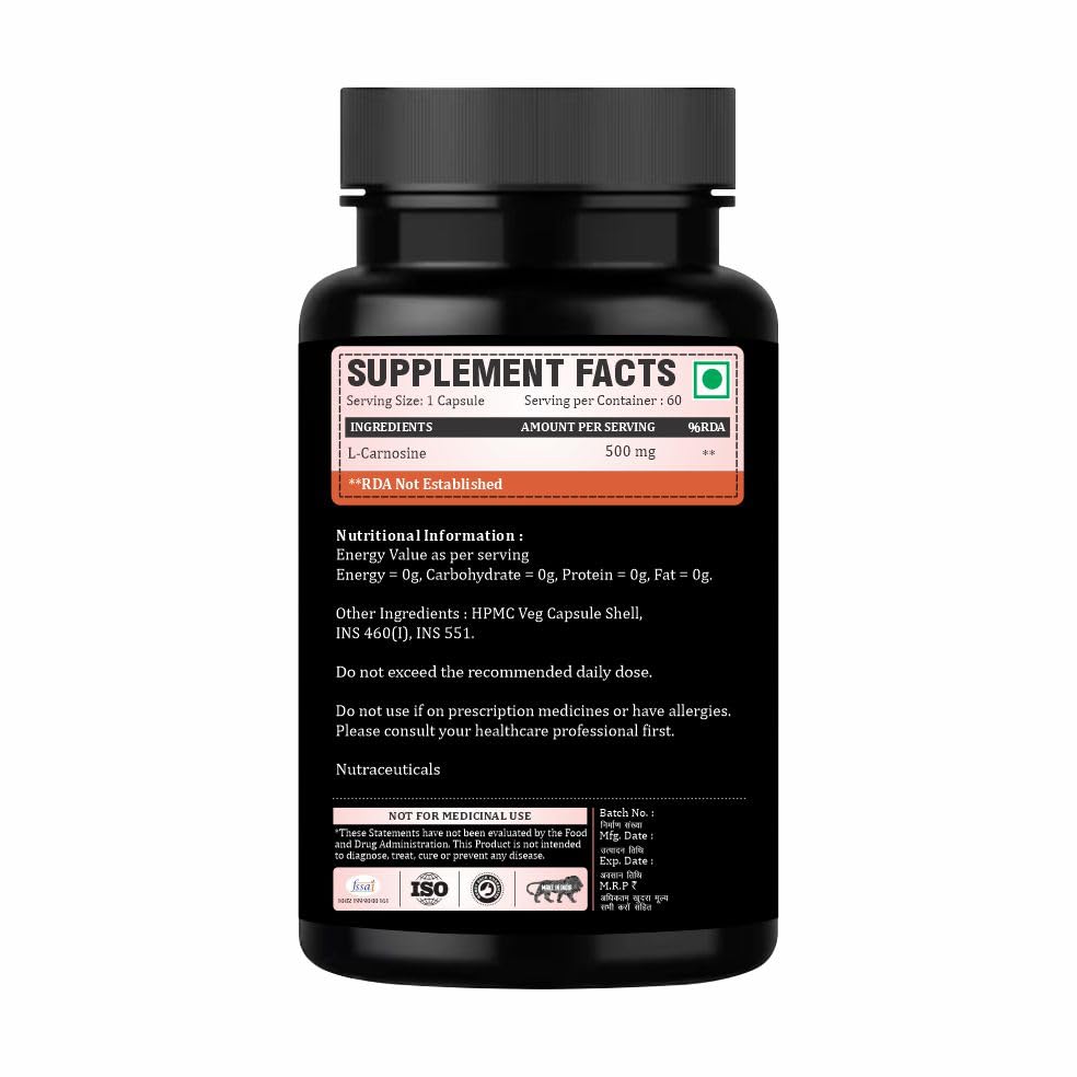 Adorreal L-Carnosine Capsules (60 Capsules) | Anti-Aging, Brain Focus, Muscle Endurance & Cellular Health