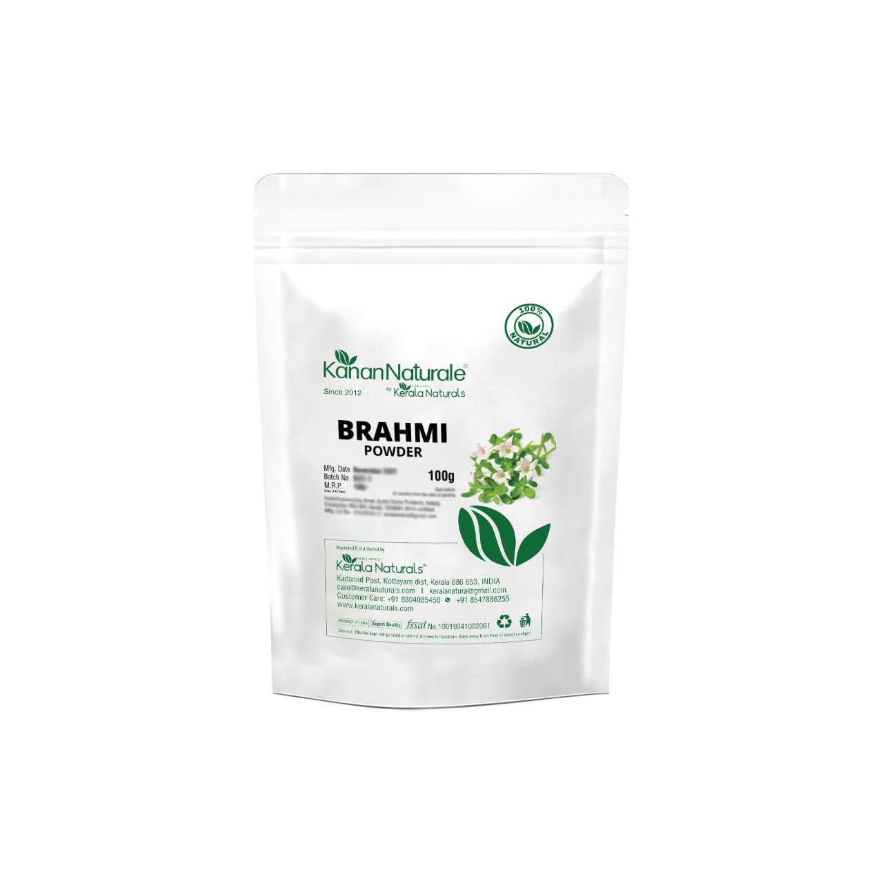 Kerala Naturals Brahmi Powder 100g - Hair Growth & Volumizing Scalp Mask