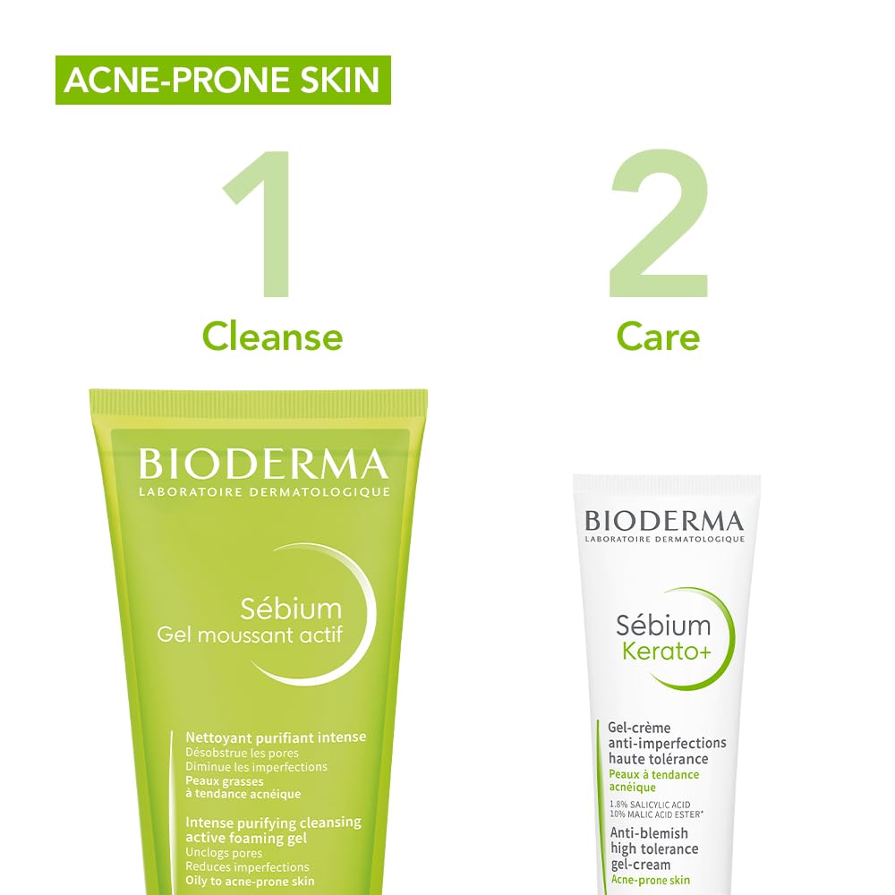 Bioderma Sebium Gel Moussant Actif cleanser with Salicylic & Glycolic acid for Acne Prone, Oily Skin Gel