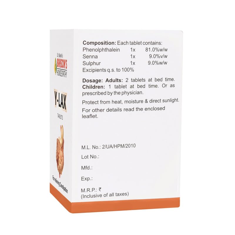 Bakson's Homoeopathy Y-Lax Tablet - Tones Up The Intestines | Regulates Bowel Habits and Relieves Constipation | 150 Tablets (2 Packs of 75 Units Each)