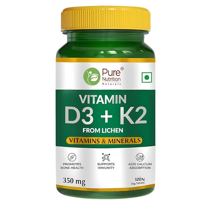 Pure Nutrition Vitamin D3 + K2 Tablets - Daily Wellness Supplement For Strong Bones, Immunity, Joint & Heart Health For Men & Women