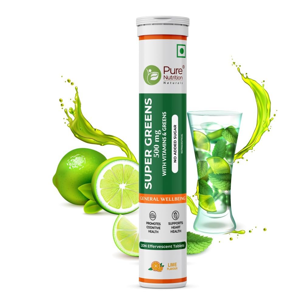 Pure Nutrition Super Greens 500mg Effervescent Tablet Lime - 20 Tablets