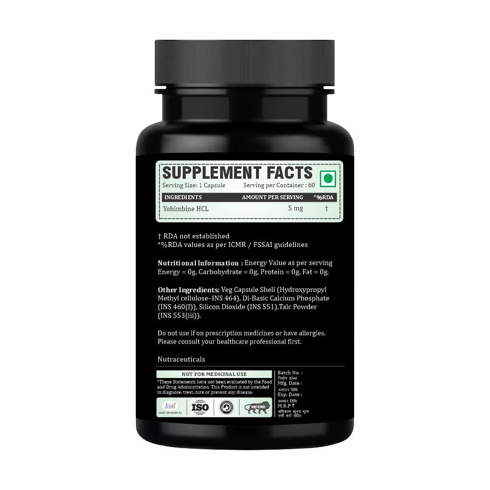 Adorreal Yohimbine Capsules (60 Capsules) | Thermogenic Fat Burner, Energy Booster & Athletic Performance Support