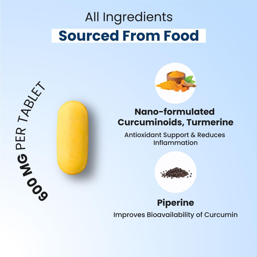 ZEROHARM Holistic Curcumin Tablets with 95% Curcuminoids & Piperine - Turmeric Supplement for Joints, Immunity for Men, Women - Nano Formulated 60 Tablets