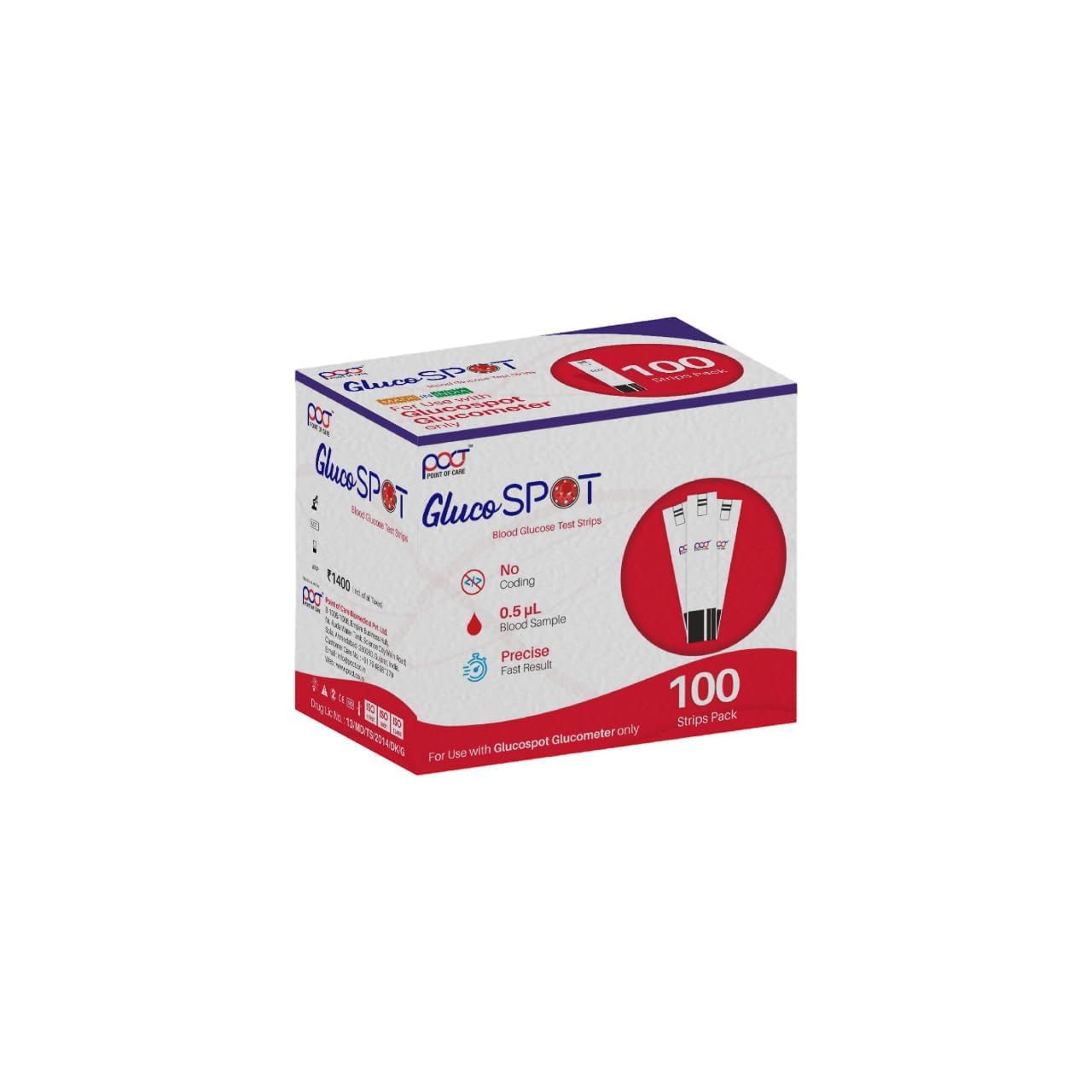 POCT Gluco Spot Blood Glucose Test Strips 100's Pack