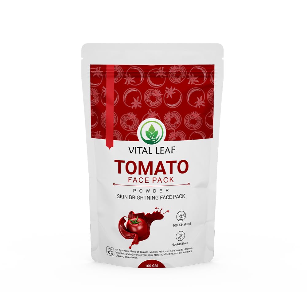 Vital Leaf Tomato Face Pack Powder with Multani Mitti & Aloe Vera – Ayurvedic Skincare for Face, 100g, Natural Clay Mask for Skin Care Routine