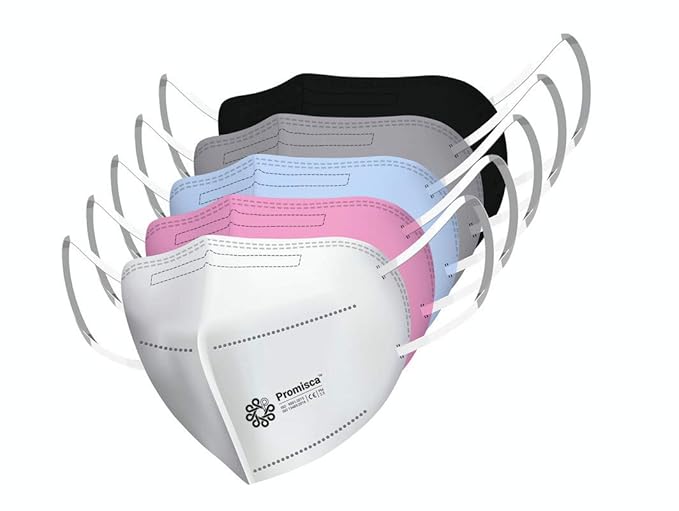 Promisca Unisex N95 Ear Loop Style Protective Face Mask 5 layered filtration with genuine Melt Blown and Hot Air Cotton Layers (Regular) (Pack of 5)