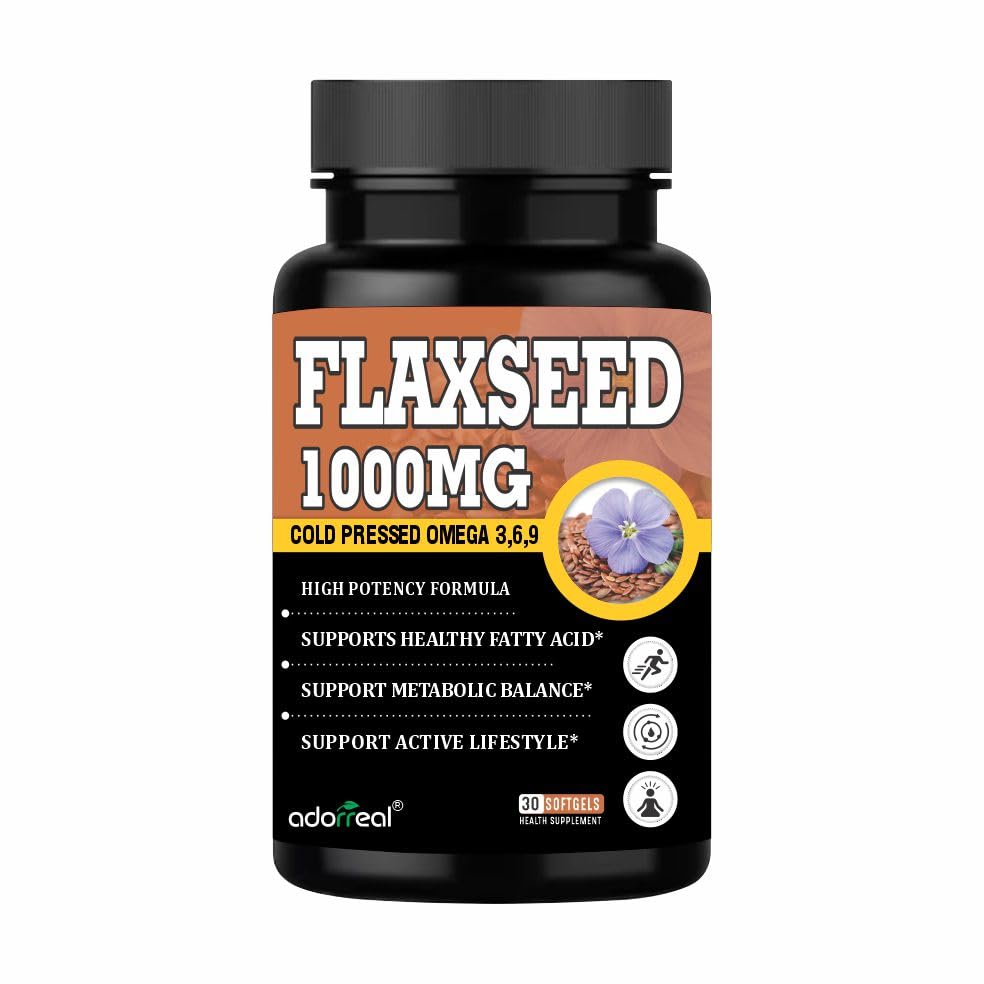 Adorreal Flaxseed Oil Softgels (30 Softgels) | Plant-Based Omega 3-6-9 for Heart Health, Joint Comfort & Skin Radiance