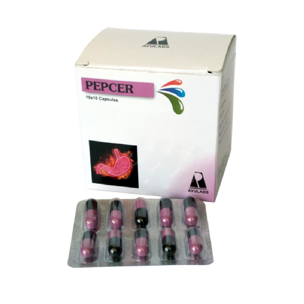 Ayulabs Pepcer Capsule | For Peptic & Duodenal Ulcer, Hyperacidity & Gastritis | Pack of 100 Capsules (10x10)