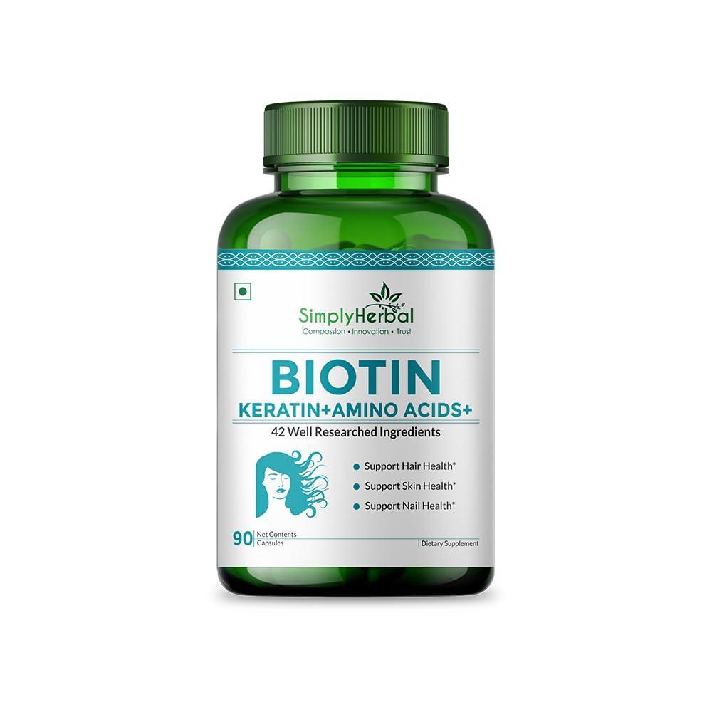 Simply Herbal Biotin 10000mcg Capsule With Keratin & Amino Acids for Hair, Skin & Nails (90 Capsules)