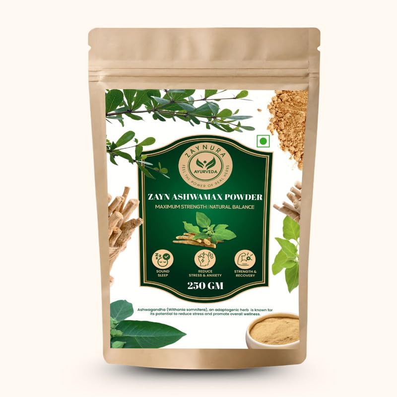 Zaynura Ayurveda Zayn Ashwamax Powder - Organic Ashwagandha Root Powder | High Potency Adaptogen | Stress Relief, Strength & Vitality