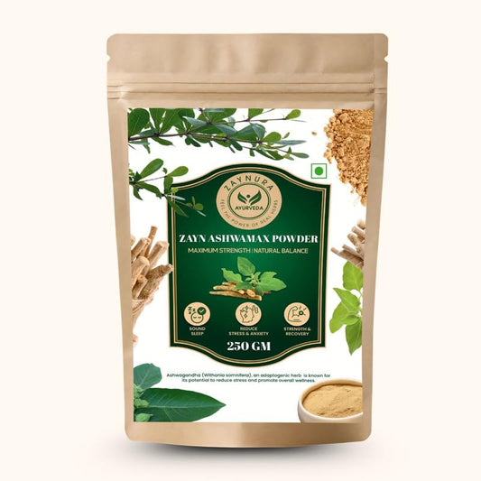 Zaynura Ayurveda Zayn Ashwamax Powder - Organic Ashwagandha Root Powder | High Potency Adaptogen | Stress Relief, Strength & Vitality