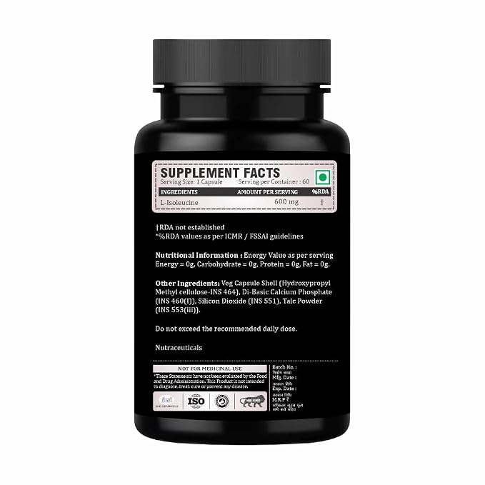 Adorreal L-Isoleucine Capsules (60 Capsules) | Essential Branched-Chain Amino Acid (BCAA) for Muscle Recovery, Endurance & Energy Production