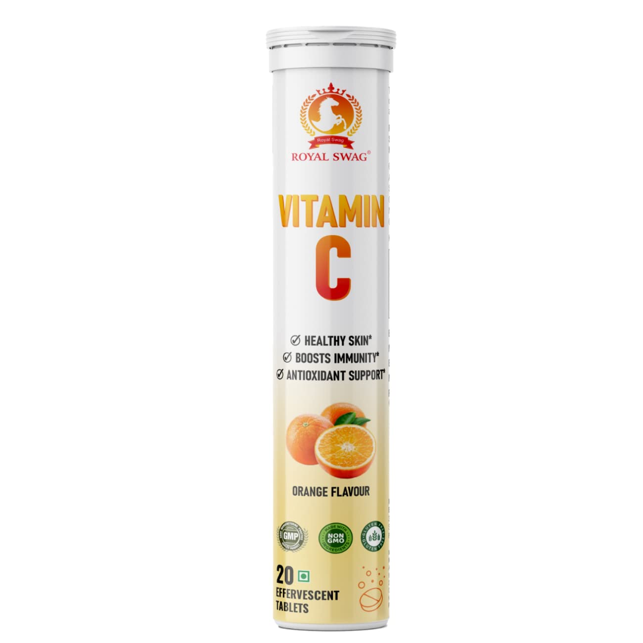 Royal Swag Vitamin C Effervescent Tablets Orange Flavour - Immunity & Skin (20 Count)