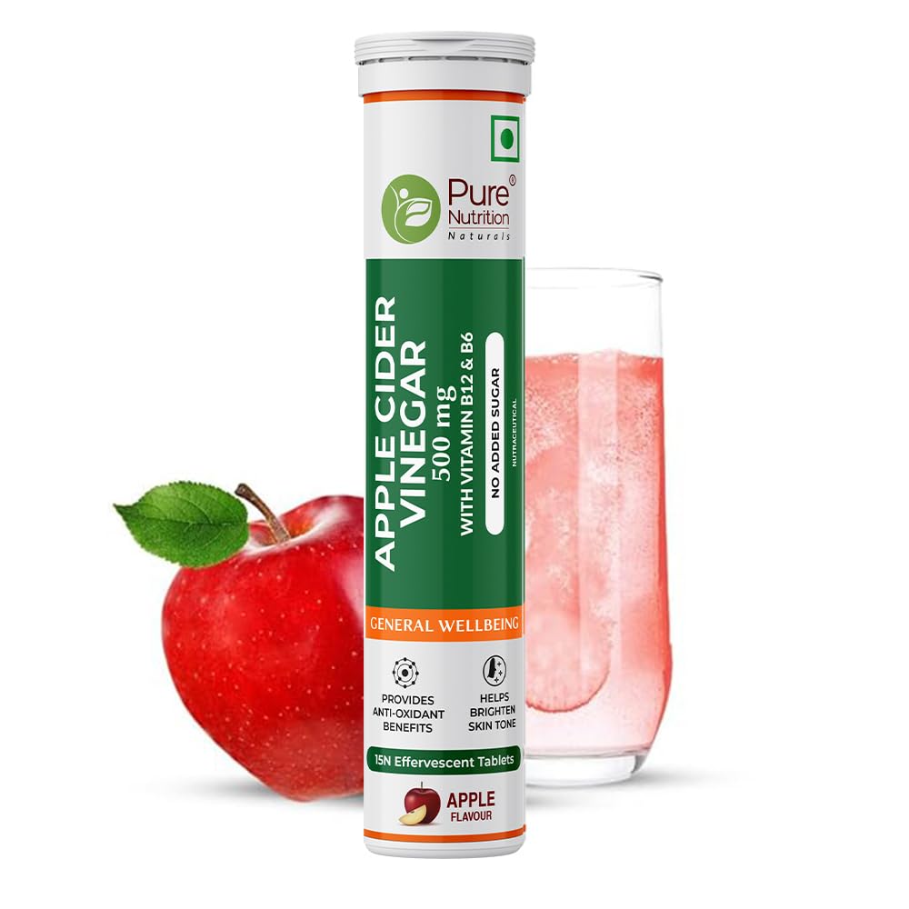 Pure Nutrition Apple Cider Vinegar Effervescent Tablets - for Weight Management & Gut Health, ACV with Mother, Vitamin B6, B12 & Garcinia Cambogia for Weight Loss & Easy Digestion
