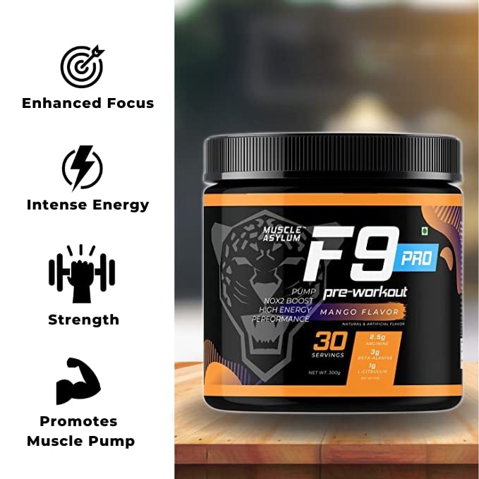 Muscle Asylum F9 Pro Pre-Workout Powder - 30 Servings, 300 Gm