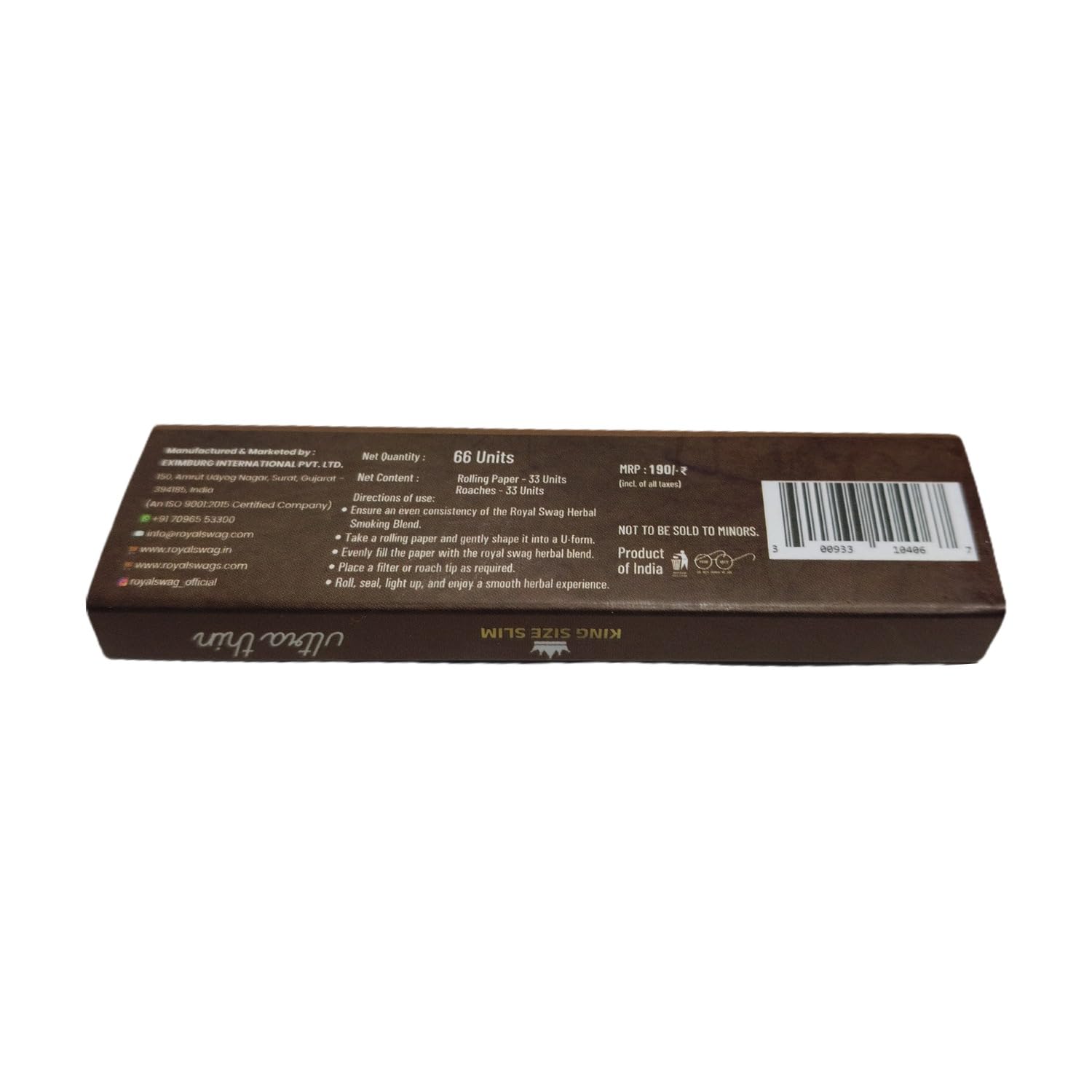 Royal Swag Classic Brown King Size Slim Rolling Papers - 110mm (1 Pack)