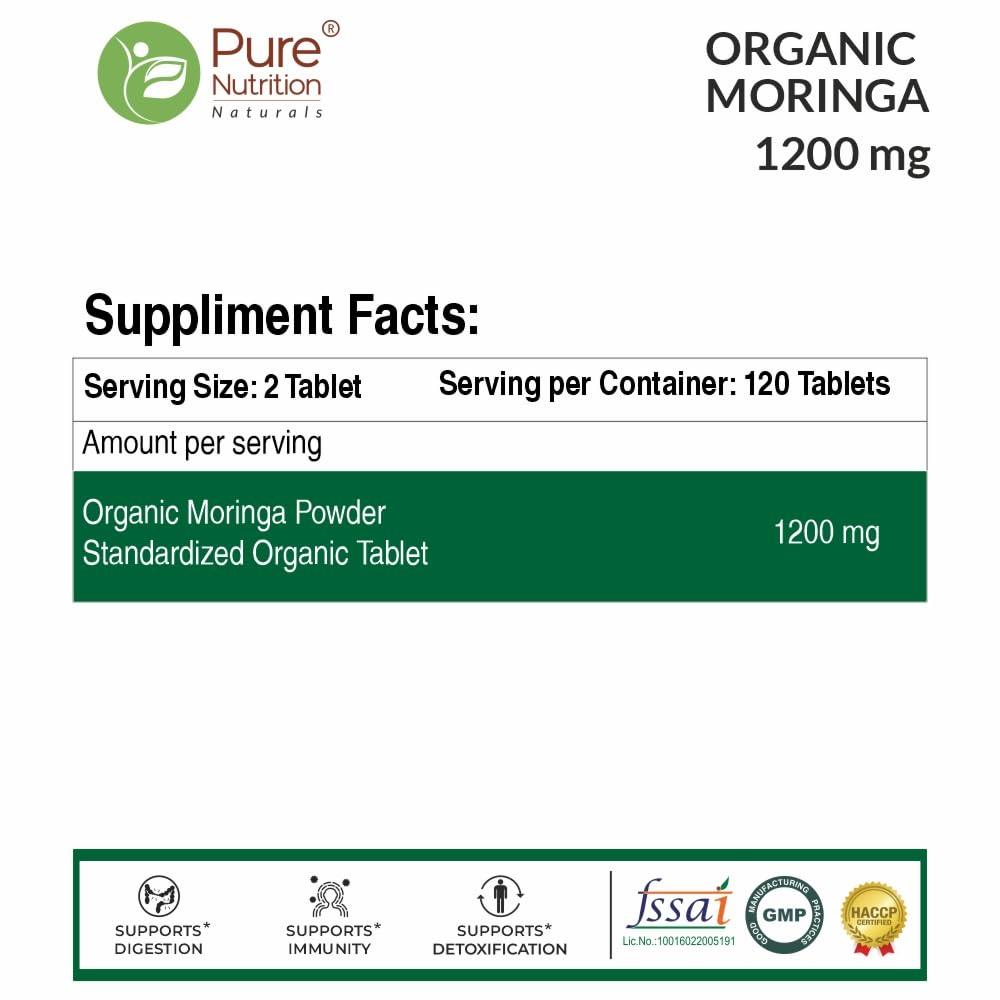 Pure Nutrition Organic Moringa Tablets (1200mg) | Supports Immunity, Digestion & Overall Wellness