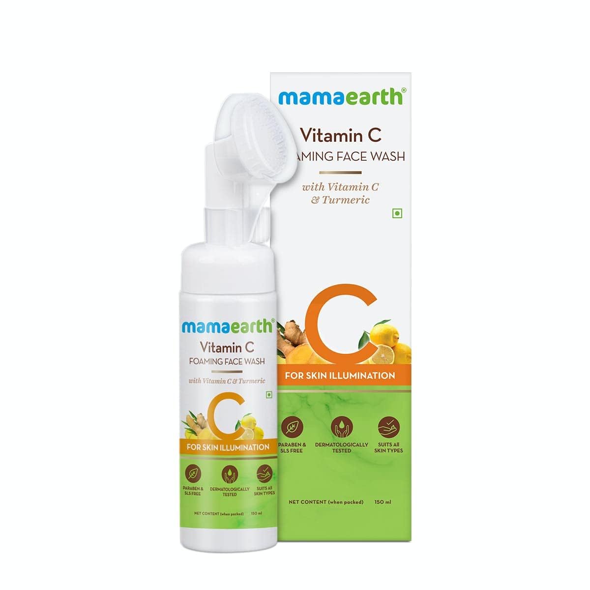 Mamaearth Vitamin C Face Wash with Turmeric & Foaming Silicone Cleanser Brush - 150ml