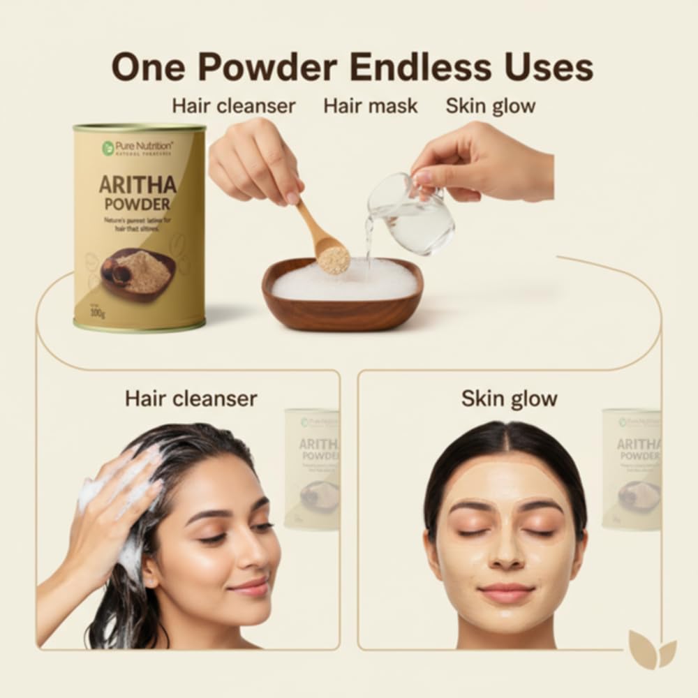 Pure Nutrition Natural Aritha Powder 100g | Reetha Powder for Hair & Scalp Care | Herbal Cleanser