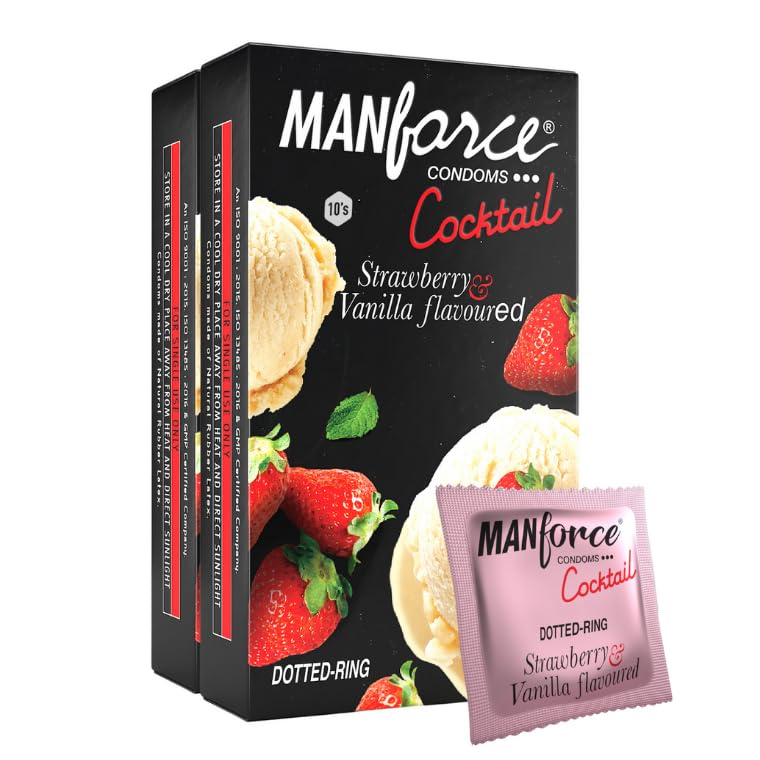 Manforce Dotted-Ring Cocktail Condom Strawberry & Vanilla for Men- 20 Count (Pack of 2)