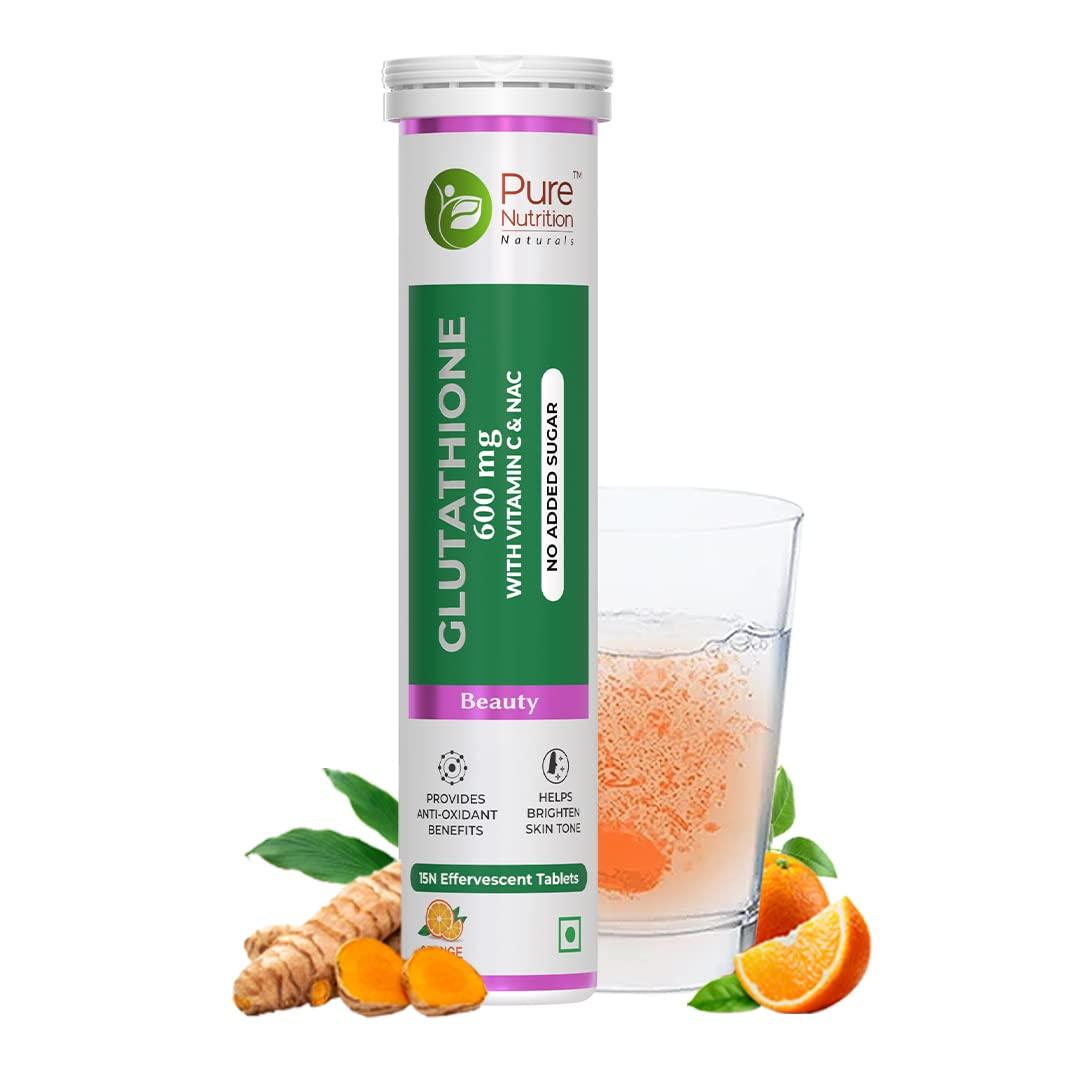 Pure Nutrition L-Glutathione Effervescent Tablets for Men & Women - 600mg - 15 count