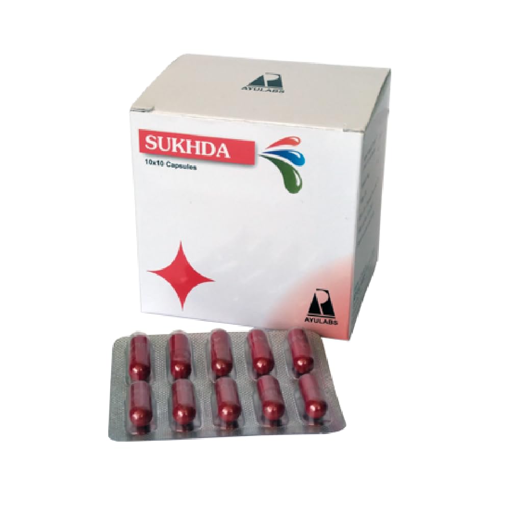 Ayulabs Sukhda Capsule | For Piles, Anal Fissures & Painful Defecation | Pack of 100 Capsules (10x10)