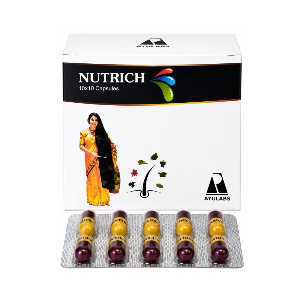 Ayulabs Nutrich Capsule | For Hair Fall, Premature Greying & Scalp Disorders | Pack of 100 Capsules (10x10)