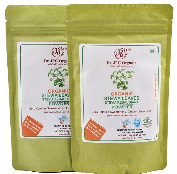 DR. JPG Organic Stevia Leaves Powder (228g) – 114g (Pack of 2) | Zero-Calorie Natural Sweetener | 100% Certified Organic