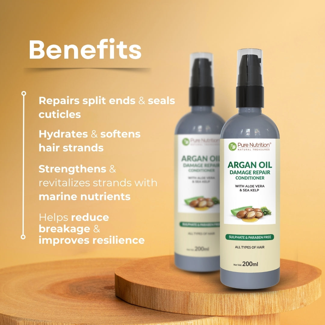 Pure Nutrition Argan Oil Damage Repair Conditioner – 200ml | Smooth & Nourish | For Dry & Damaged Hair