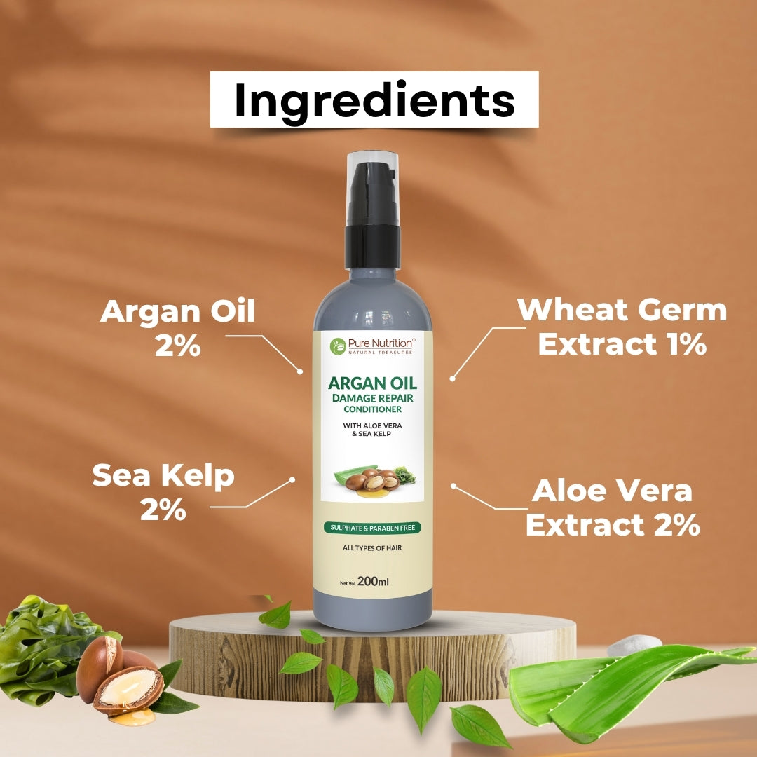 Pure Nutrition Argan Oil Damage Repair Conditioner – 200ml | Smooth & Nourish | For Dry & Damaged Hair