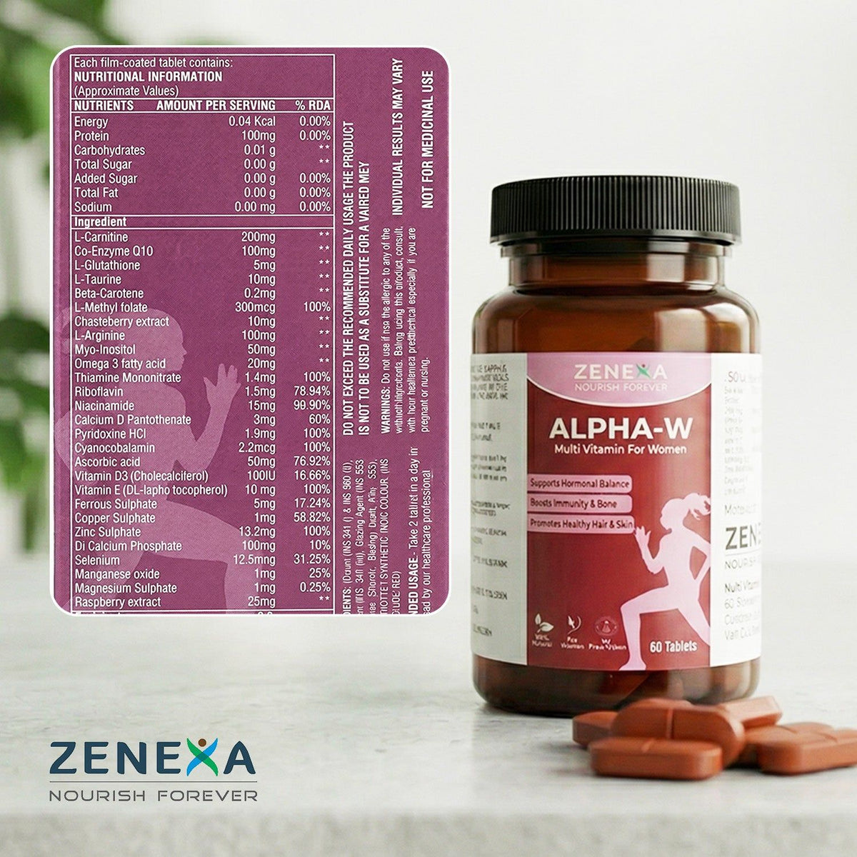 Zenexa Alpha-W Women's Multivitamin Tablets | 60 Tablets