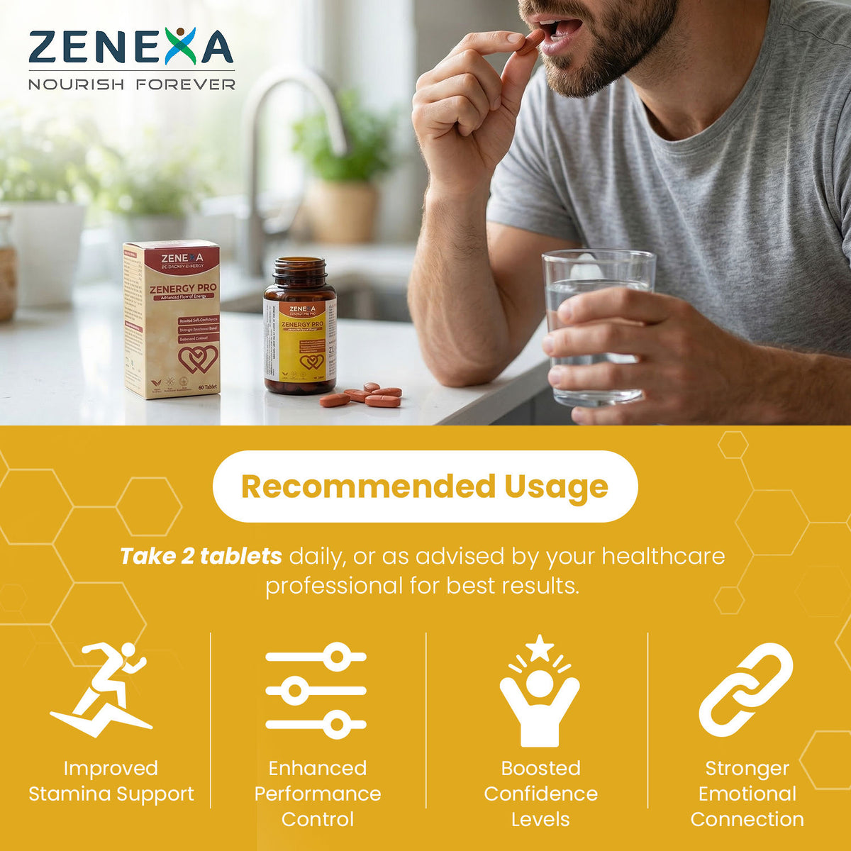 Zenexa Zenergy Pro L-Arginine, Ginseng & B-Vitamins Tablets | 60 Tablets