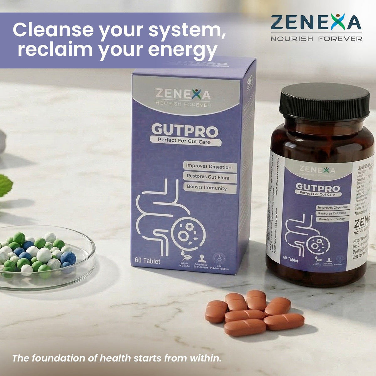Zenexa Gutpro Probiotic & Prebiotic Tablets | 60 Tablets