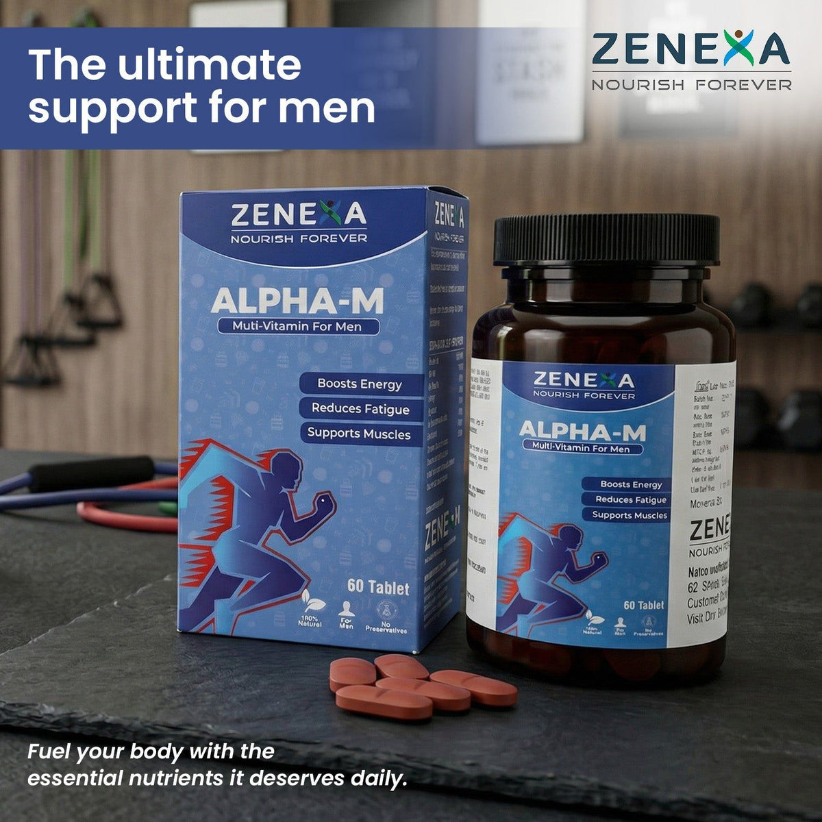 Zenexa Alpha-M Men's Multivitamin with L-Carnitine, CoQ10 & Zinc Tablets | 60 Tablets