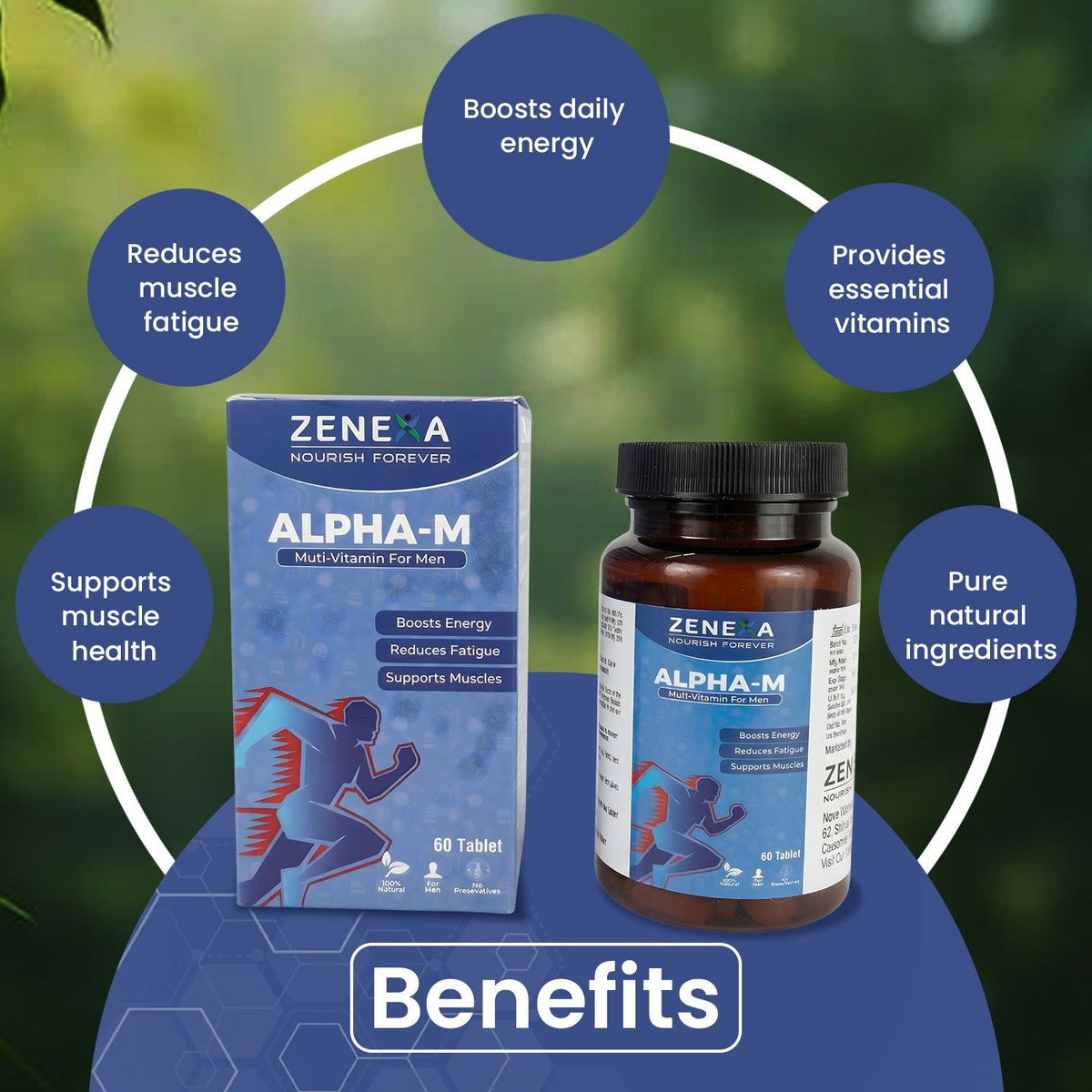 Zenexa Alpha-M Men's Multivitamin with L-Carnitine, CoQ10 & Zinc Tablets | 60 Tablets
