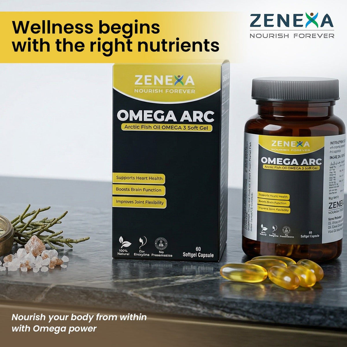 Zenexa Omega Arc Arctic Fish Oil Omega-3 Softgels | 60 Softgels