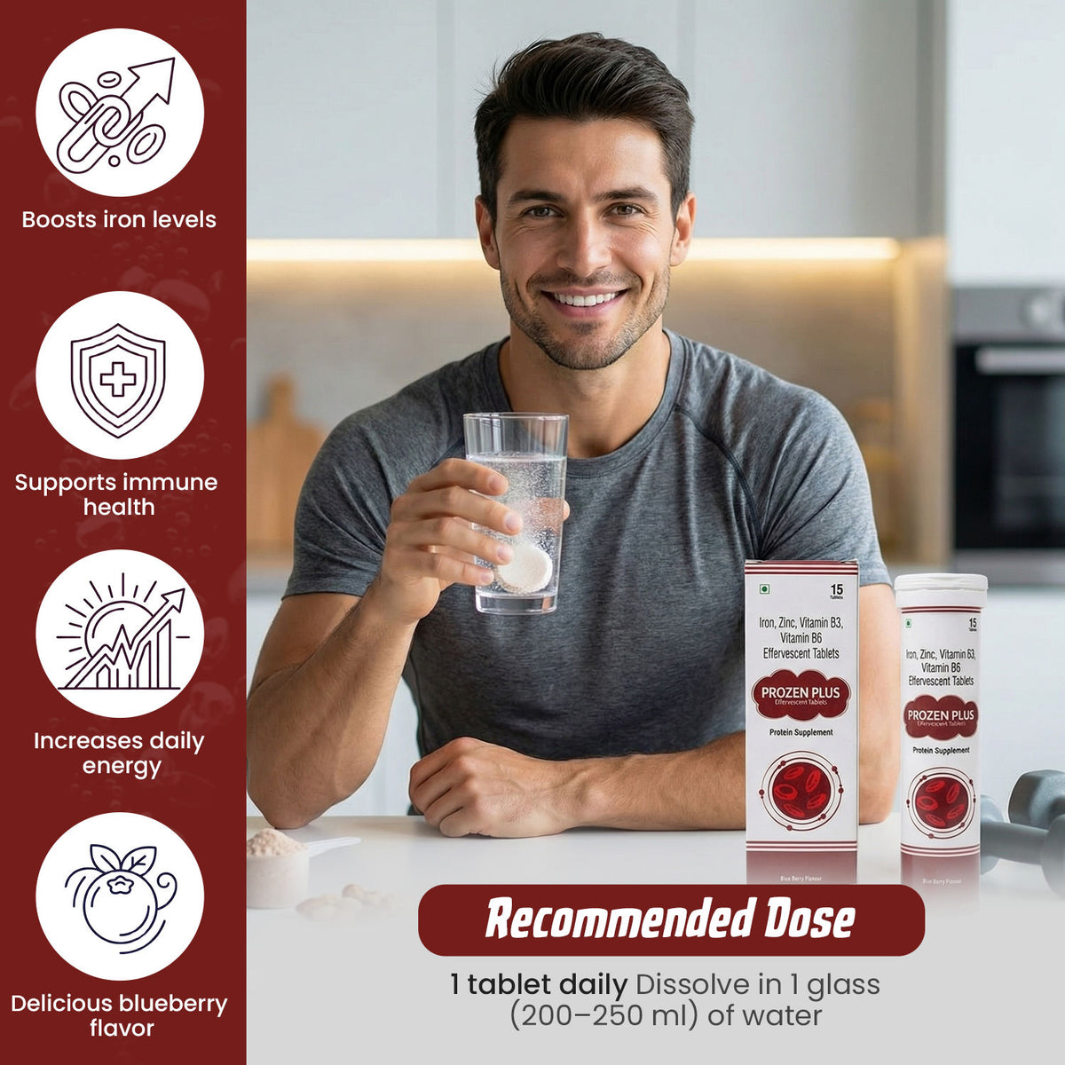 Zenexa Prozen Plus Iron, Zinc, Vitamin B3 & B6 Effervescent Tablets | 15 Tablets
