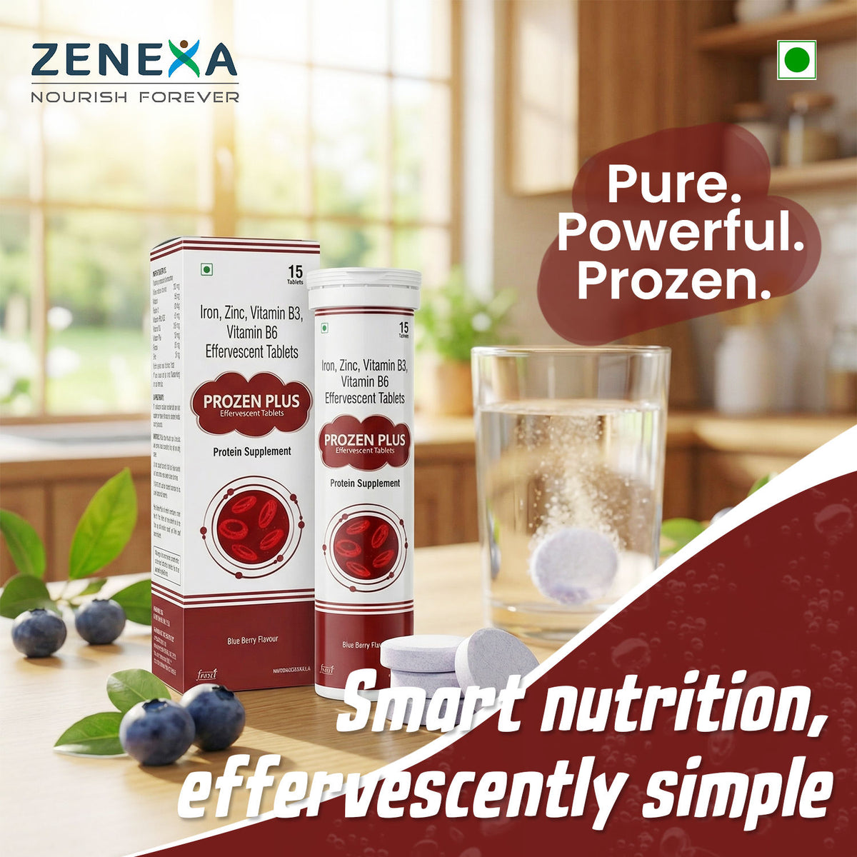 Zenexa Prozen Plus Iron, Zinc, Vitamin B3 & B6 Effervescent Tablets | 15 Tablets
