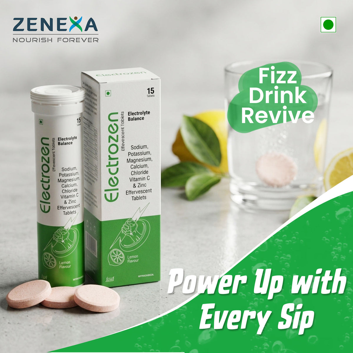 Zenexa Electrozen Electrolyte Effervescent Tablets | 15 Tablets