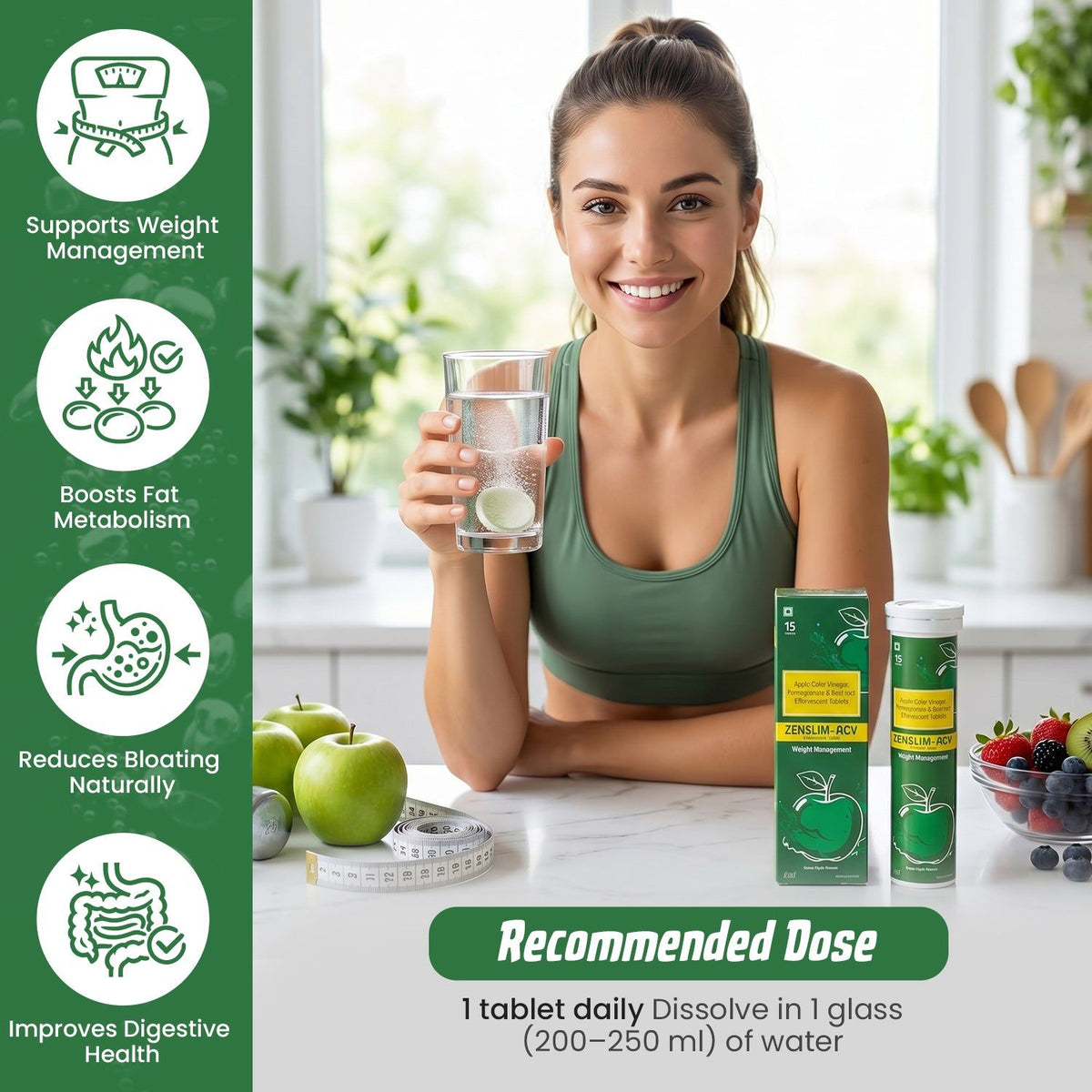 Zenexa Zenslim ACV Apple Cider Vinegar Effervescent Tablets | 15 Tablets