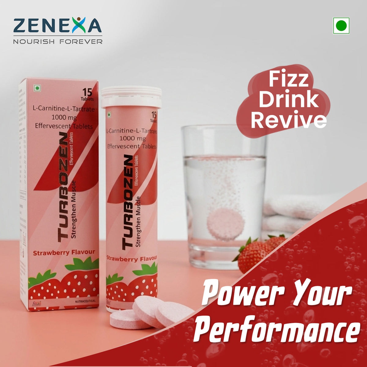 Zenexa Turbozen L-Carnitine L-Tartrate 1000mg Effervescent Tablets | 15 Tablets
